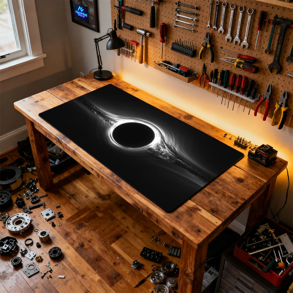 Space Black Mouse Pad Hole Extra Large Gaming Desk Mat Monochrome Universe 140x60 Cosmic Mousepad Aesthetic Decor 1200x600 view 5