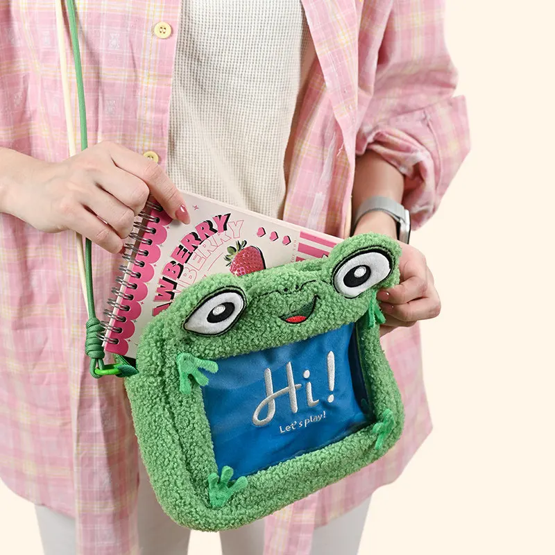 Genuine Potdemiel Green Frog Plush Crossbody Bag Toy Story Funny Transparent Window Shoulder Bag For Women Daily Outdoor Gifts view 3