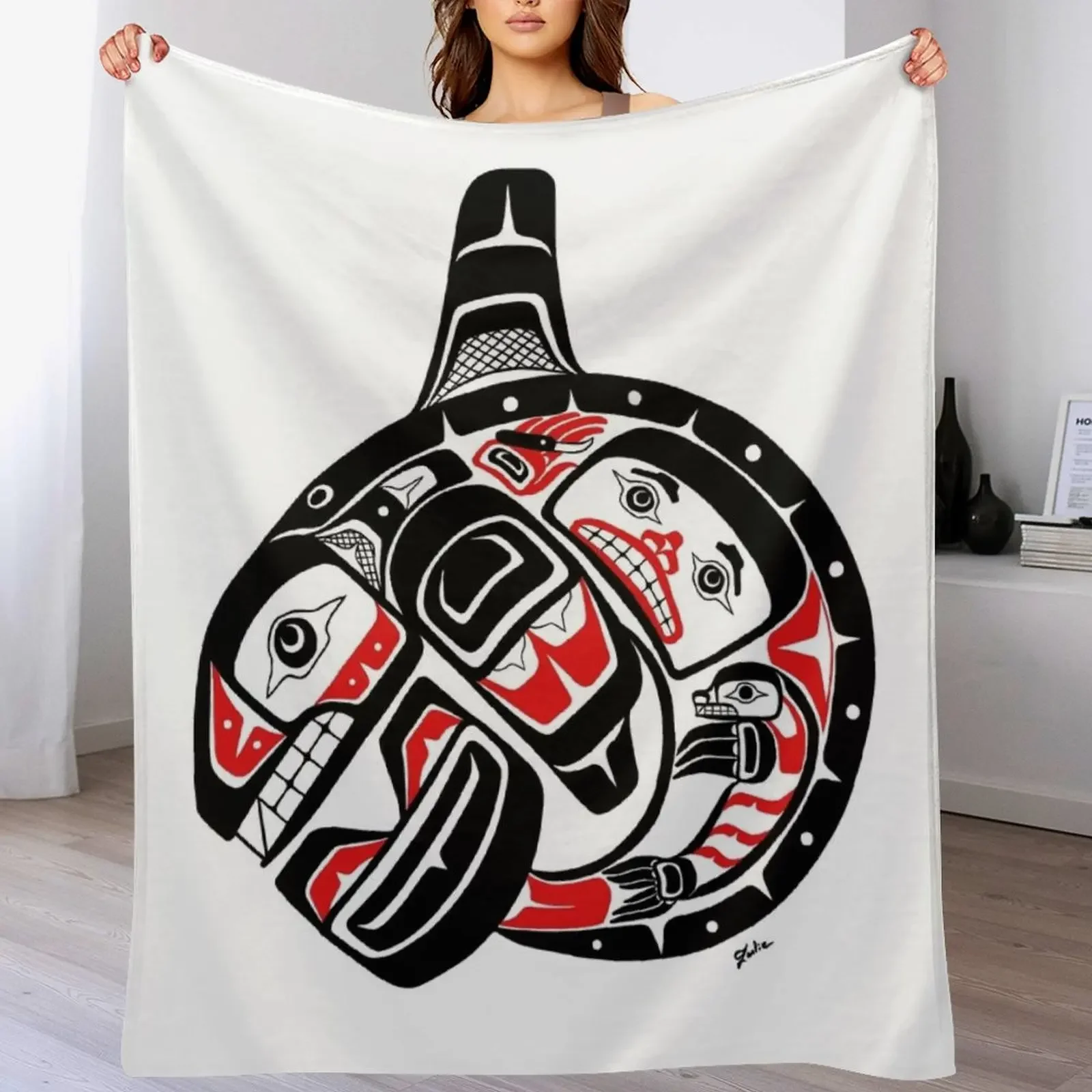 

BLACKFISH - PNW Alaska, Tlingit style orca killer whale Throw Blanket Nap Warm for sofa Sofas Blankets