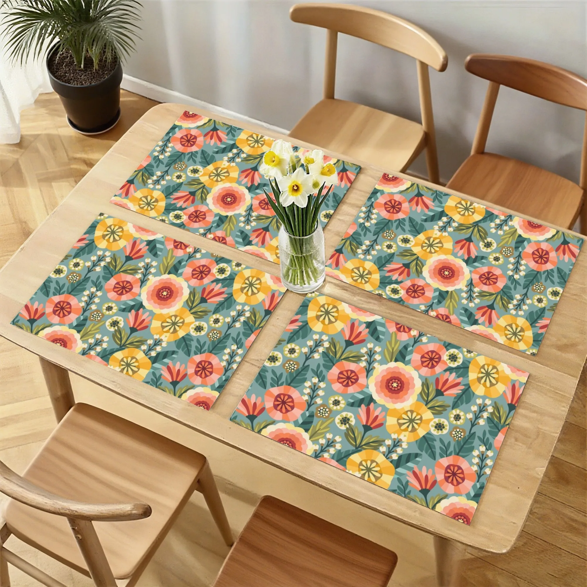 الدافئة الطازجة الفاخرة الريفية خمر زهرة تحديد الموقع الأزرق القائمة الملونة زهرة وعناصر أوراق خضراء الراقية ديكور للطاولات المنزل حصيرة