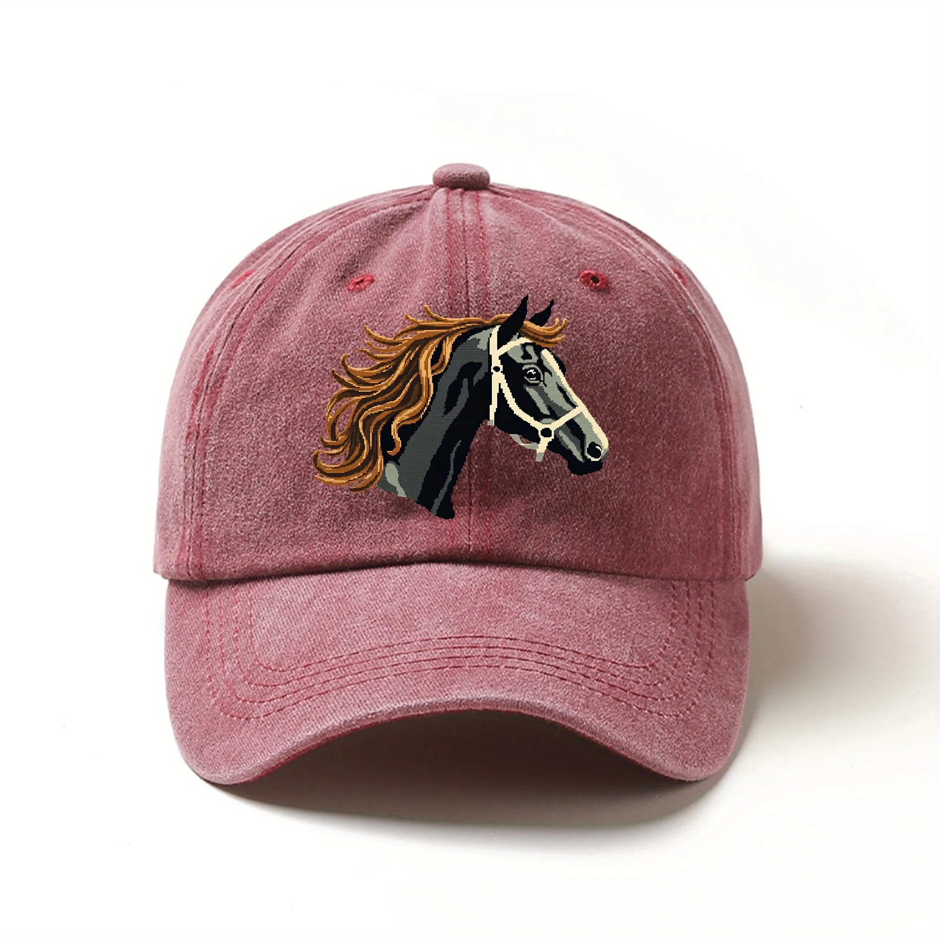 Teen Girls' Casual Baseball Cap - Pink Cartoon Horse Print Lightweight Comfort Fit for Back-to-School, Thanksgiving, Graduation