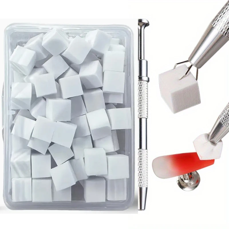 100 個ソフトネイルアートスポンジオンブルホワイトネイルスポンジ金属掴みペン付きグラデーションアークブラシアクセサリー用品