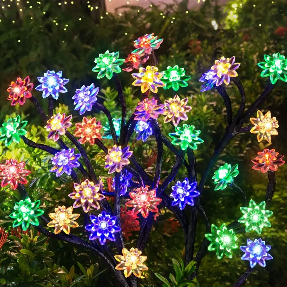 이중층 디자인 태양광 연꽃 조명 태양광 전원 따뜻한 백색 LED 줄 조명 방수 IP55 지상 잔디 조명
