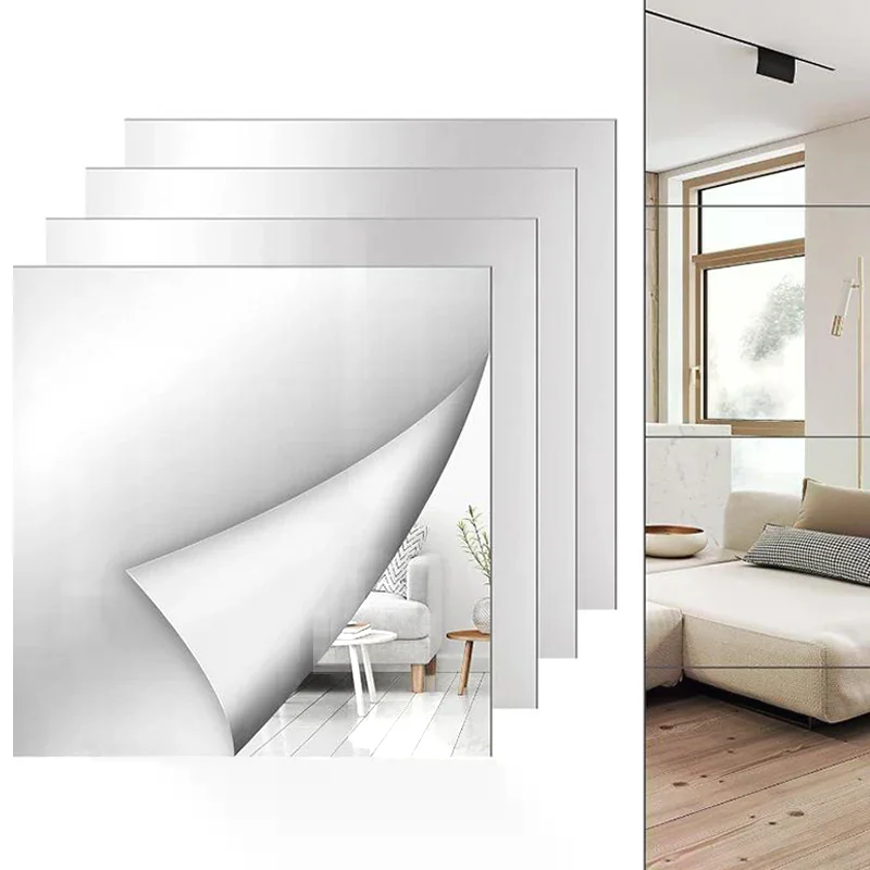 8pcs 20x20cm / 30x30cm Acrylic Flexible Mirror Sheets / Self Adhesive Door Mirror Tiles / Cuttable Wall Mounted Mirror Stic