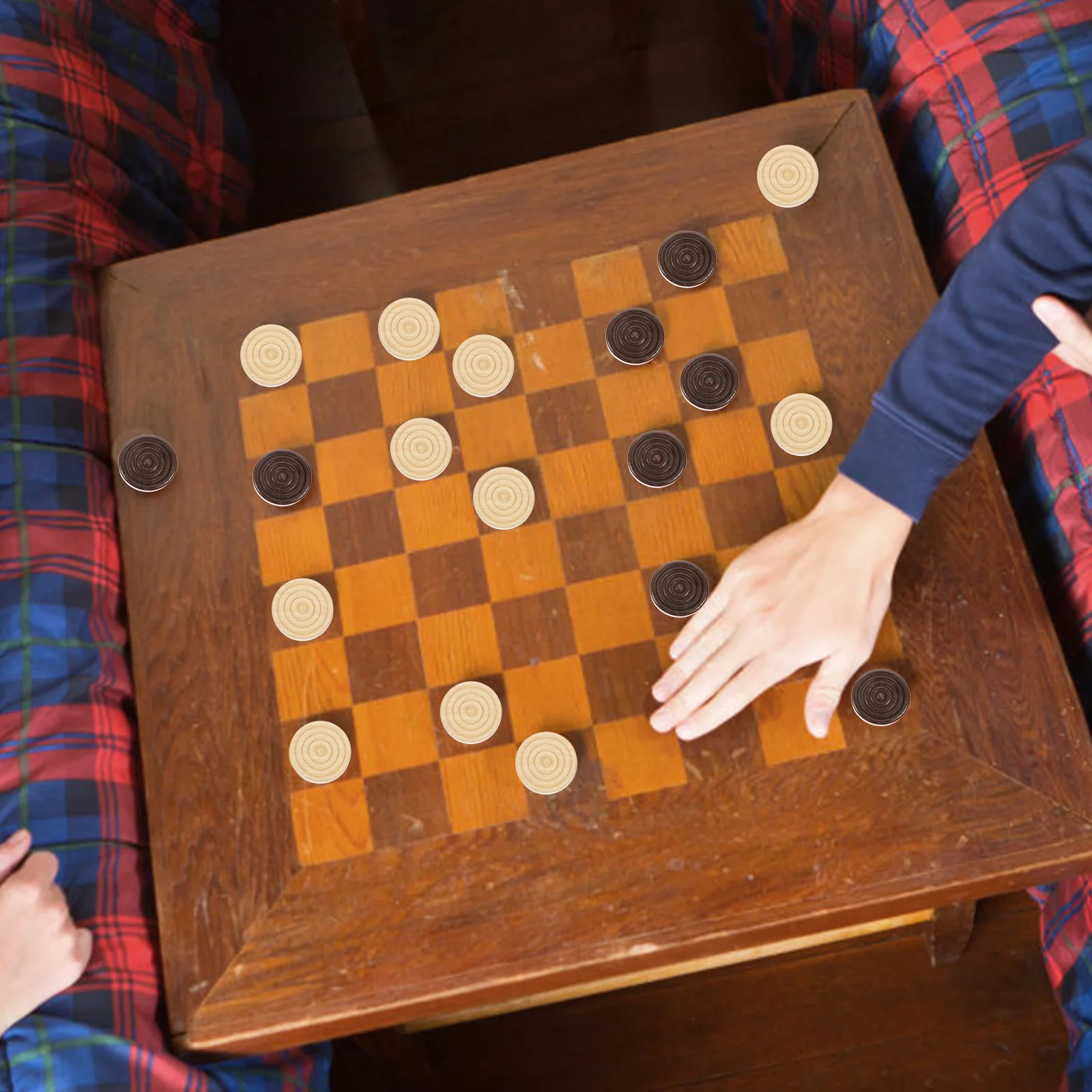 

48Pcs Wooden Checkers Pieces Professional Set Durable Polished Texture Stackable Ideal for Board Game