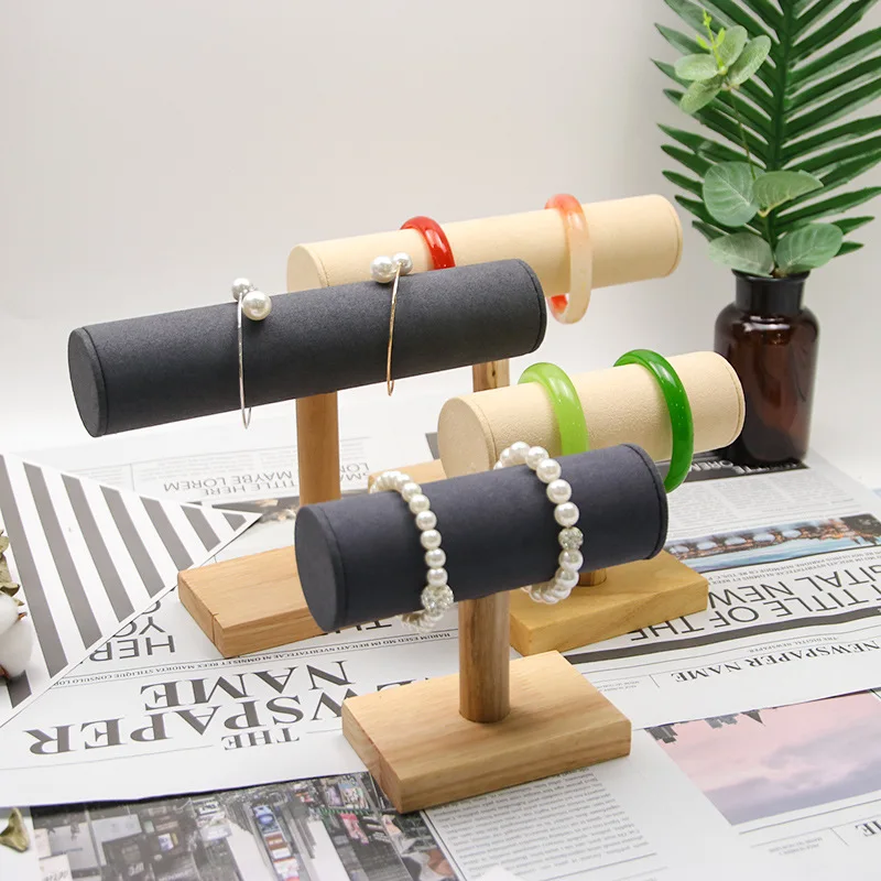 

Wood Watch Bangle Display Stand Microfiber Bracelet Necklace Jewelry Holder Jewelry Store Counter Display Rack