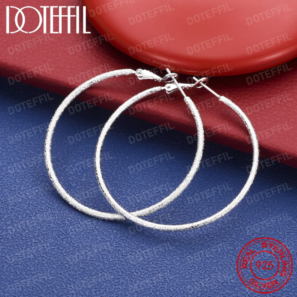 925 Sterling Silver 50mm Fine Sparkle Large Round Earrings for Women Fashion Wedding Jewelry Party Favors Accessories