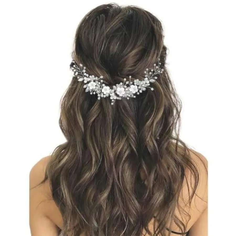 

Flower Bride Wedding Hair Vine Crystal Bridal Headpieces Pearl Hair Accessories for Women and Girls