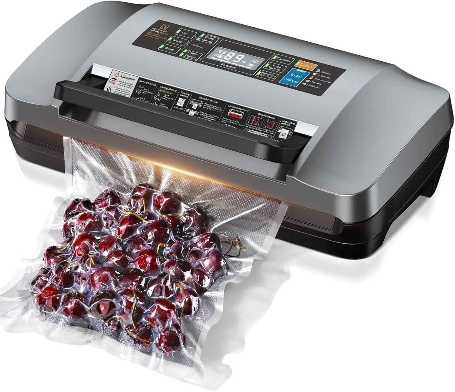 

95kpa Commercial Vacuum Sealer, Automatic Food Preserver with Double Seal, Built-in Cutter & Storage