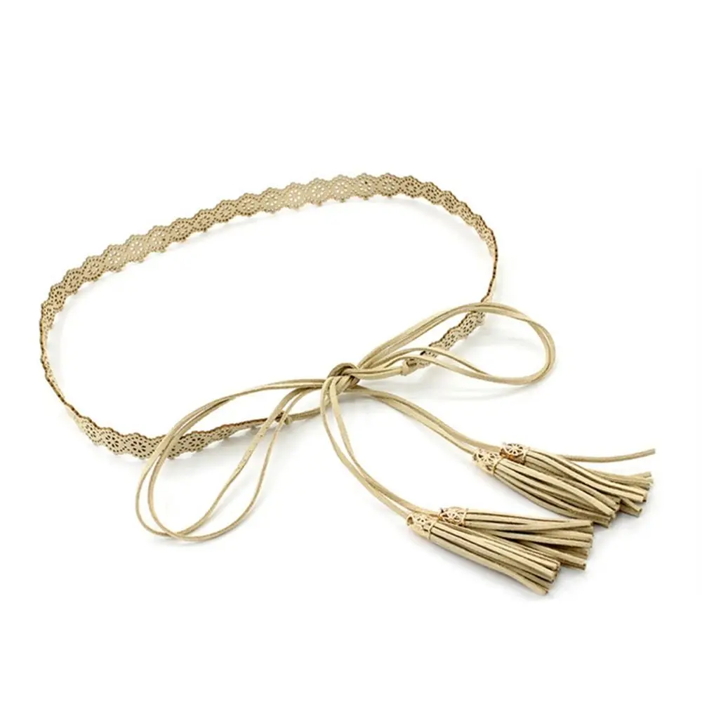 Personality PU Leather Hollow Bohemian Thin Belts DIY Women Waist Chain Waist Rope Ethnic Style Belts Braided Tassel Belt