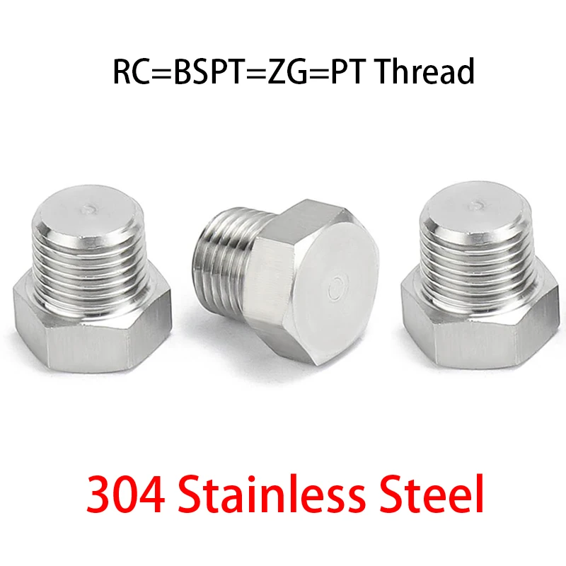 

RC/ZG/BSPT/PT Taper Thread 1/8 1/4 3/8 1/2 3/4 1 1-1/4 1-1/2 2 Inch 304 Stainless Steel External Hexagon Hex Bolt End Cap Plug