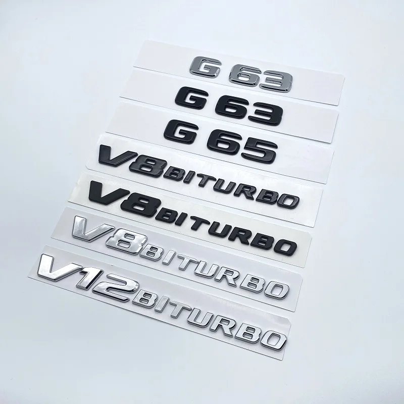 2017 Flat Letters G63 G65 V8 Biturbo V12 Biturbo Emblem for Mercedes Benz AMG W463 Car Side Fender Trunk Nameplate Logo Sticker