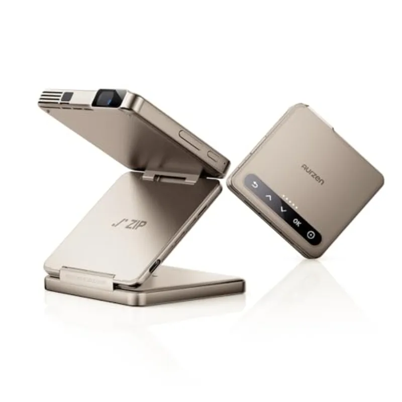 Yinzam ZIP Gold Tri-Fold Portable Projector DLP Mini Pocke Projector One-Click Screen Mirroring Type-C Fast Charging 5000mAh