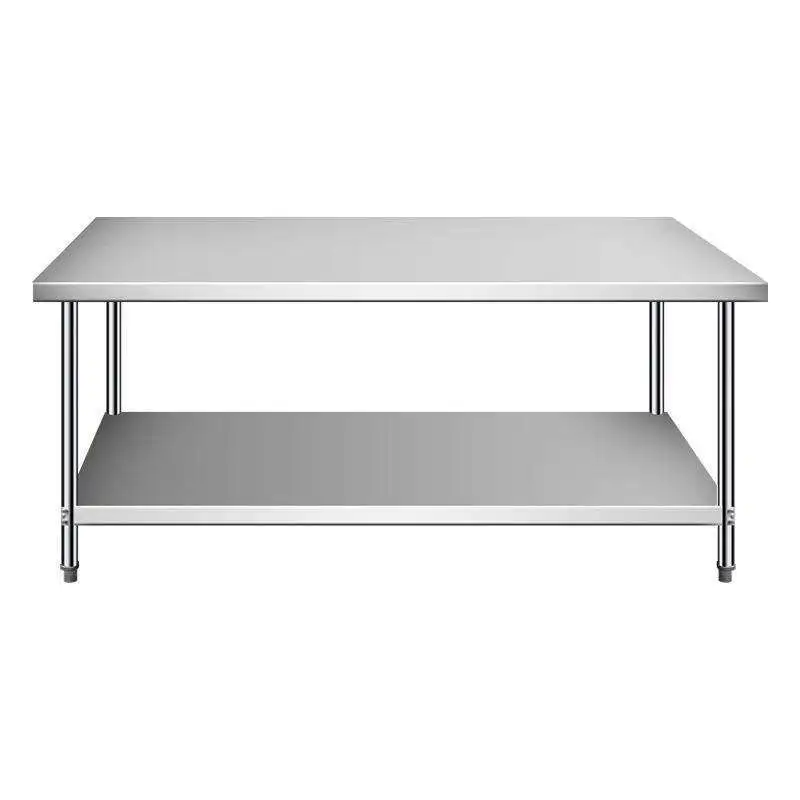 Stainless Steel Work Table Rectangular Cutting Table Commercial Kitchen Prep Table Round Leg Double Layer