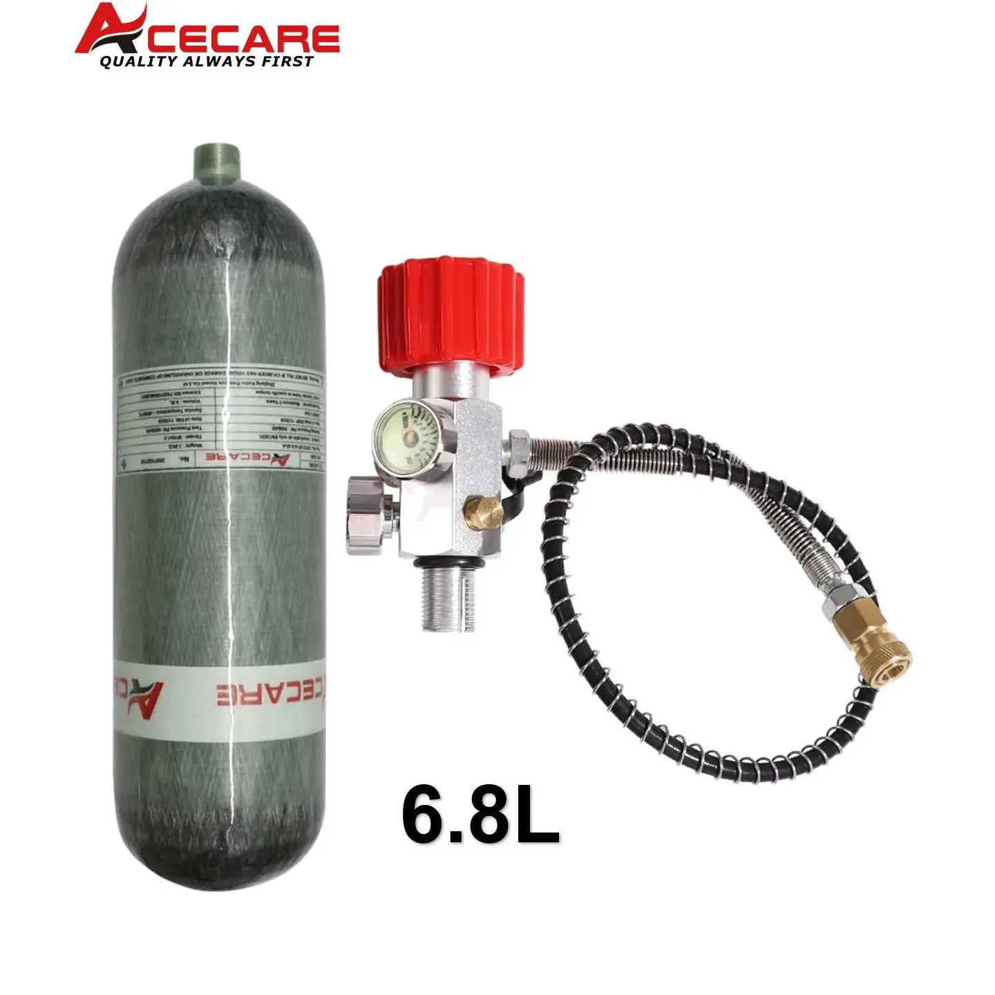 ACECARE 4500psi 6.8L Carbon Fiber Cylinder High Pressure Air Tank Charging Fill Station Regulator Valve SCBA Diving M18*1.5