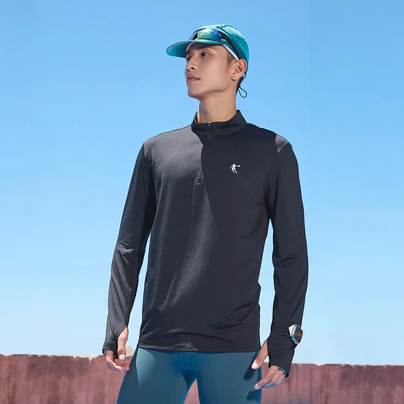 QIAODAN Feiying Men Long Sleeve Tops 2026 Spring Breathable Running Shirt Moisture Wicking Half Zip Pullovers Tees XTL33241229R