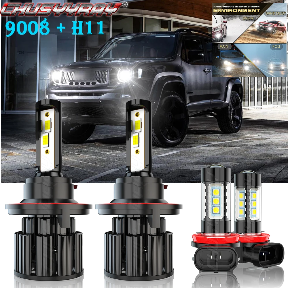 

CHUSYYRAY Compatible For Jeep Renegade 2015-2020 Combo 6000K LED 9008 Headlights Hi/Lo H11 Fog Light Bulbs Kit Car accsesories