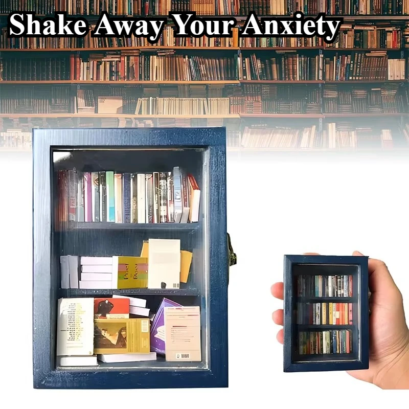 Pocket Anxiety Bookshelf Creative Miniature Library Book Match Boxes Gift Shake Away Your Anxiety Doll House Decoration Crafts