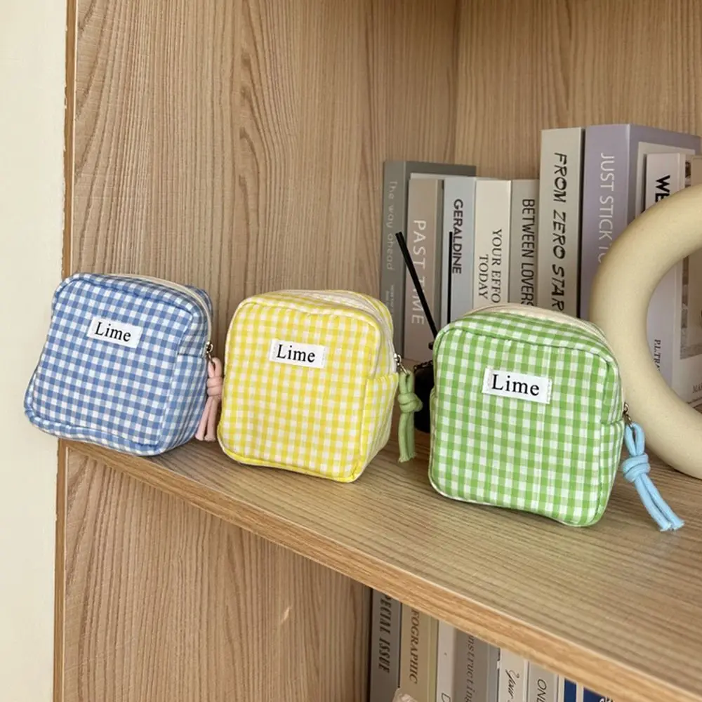 Plaid Mini Cosmetic Bag Large Capacity Sanitary Napkin Storage Bags Cotton Girls Physiological Period Tampon Organizer