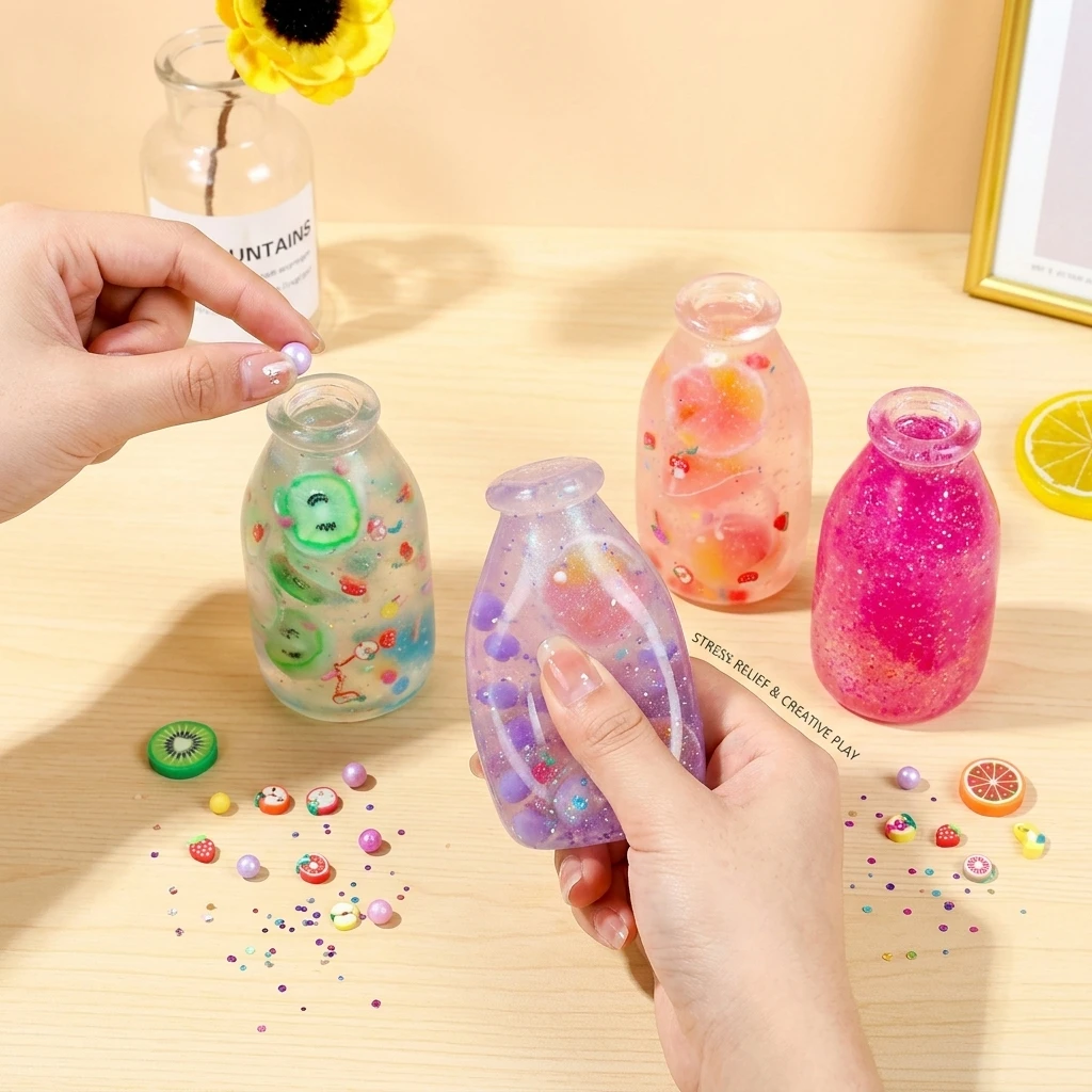 

Squishy Candy Bottle Milk Bottle Sugar Ball Dough Toy Stress Relief DIY Creative Moldable Simulation Squishies Fidget Gift