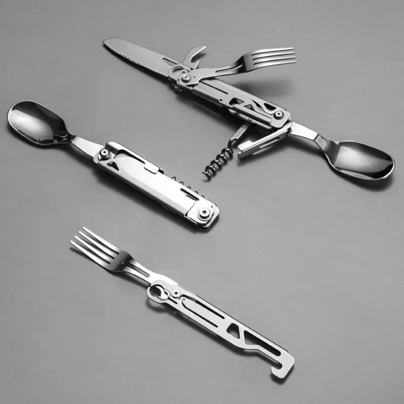 Outdoor Camping Cutlery Set - Knife Fork Spoon Bottle Opener - Multipurpose Tableware Gear