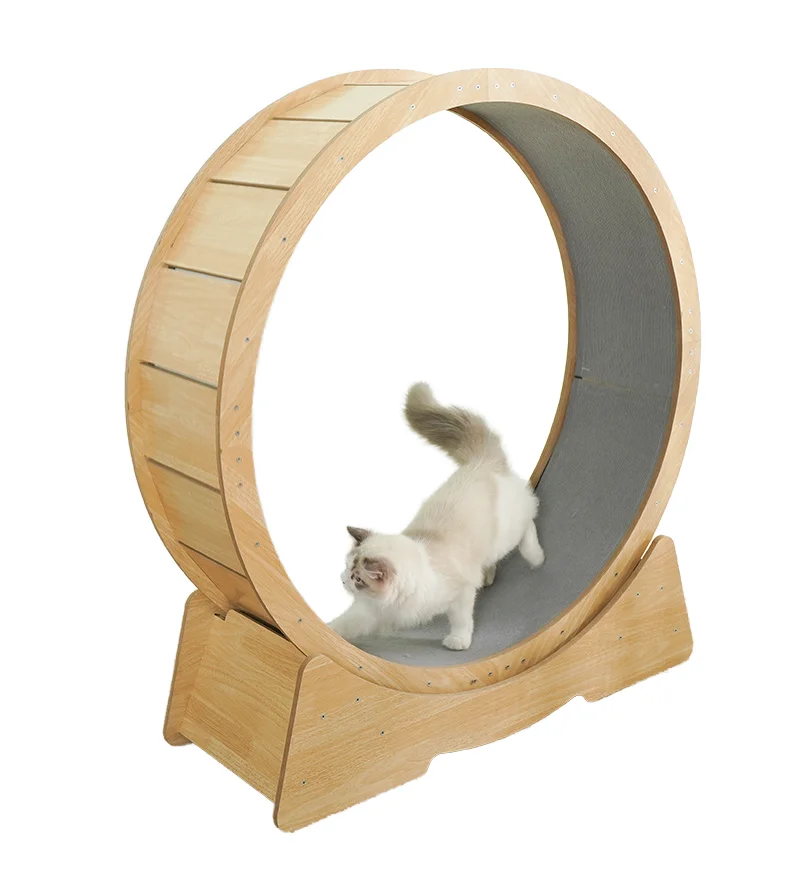 

Birch/Oak Wooden Frame Multi-Layer Indoor Pet Exercise Furniture Silent Climbing Toy Running Wheel Cat Treadmill Workout