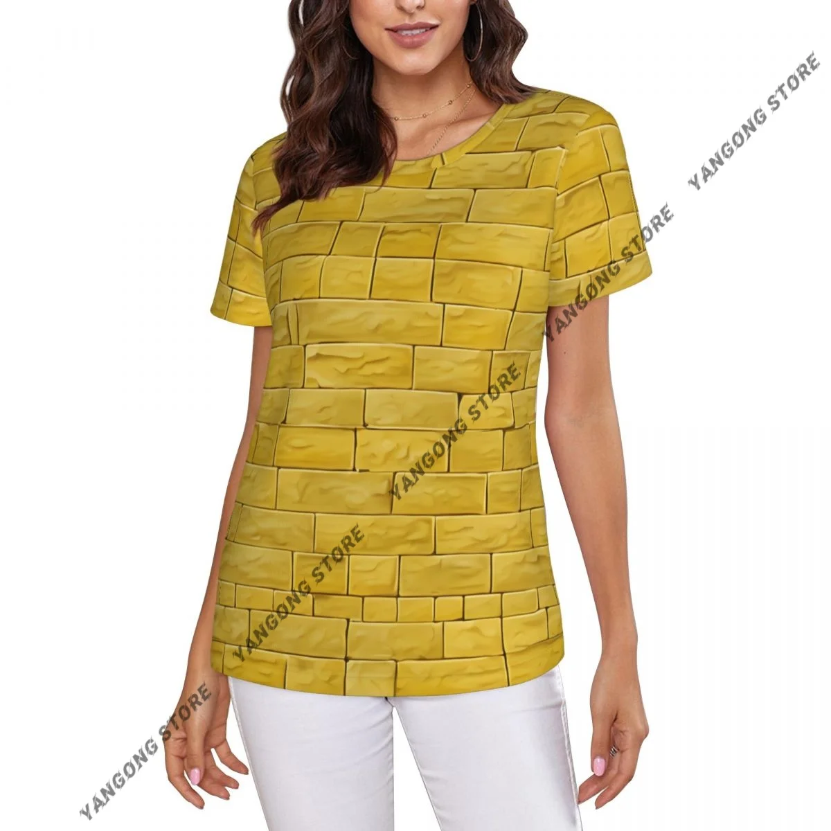 Women Short Sleeve Top Brick Road Of Yellow T-shirt Fashion Summer Female Tops Loose Round Neck T Shirt