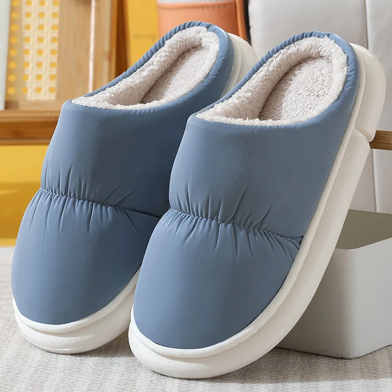 

Men's Plus Velvet Cotton Slippers Winter Step on Shit Feeling Thick Sole Cotton Shoes Warm Waterproof Anti Skid Down Slippers