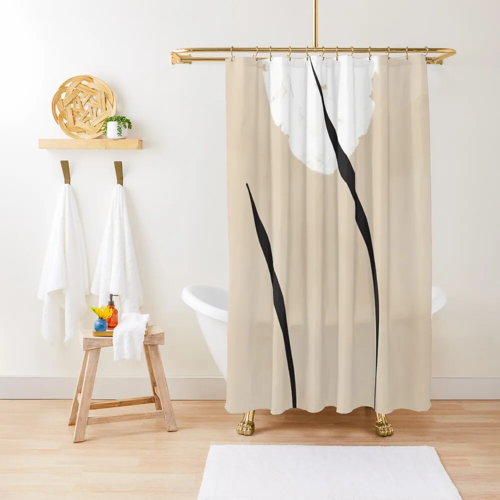 Minimalist Japandi Black Lines Art On Neutral Beige Sky And Sun Shower Curtain Shower For Bathroom Set Bathroom Shower Curtain