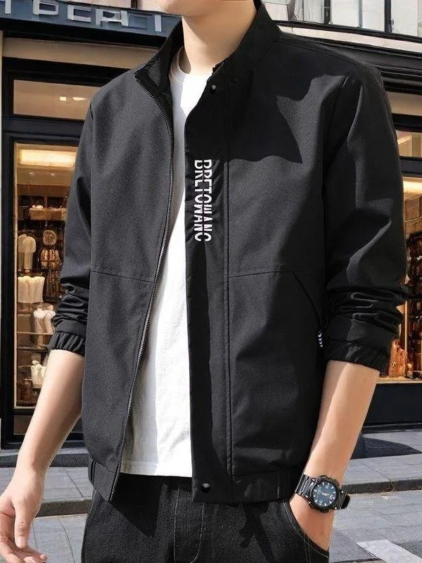 

Baladong Men's Spring Thin Baseball Jaet Stand Collar Workwear Stand Fit Outerwear Breathable Lightweight Korean Sle