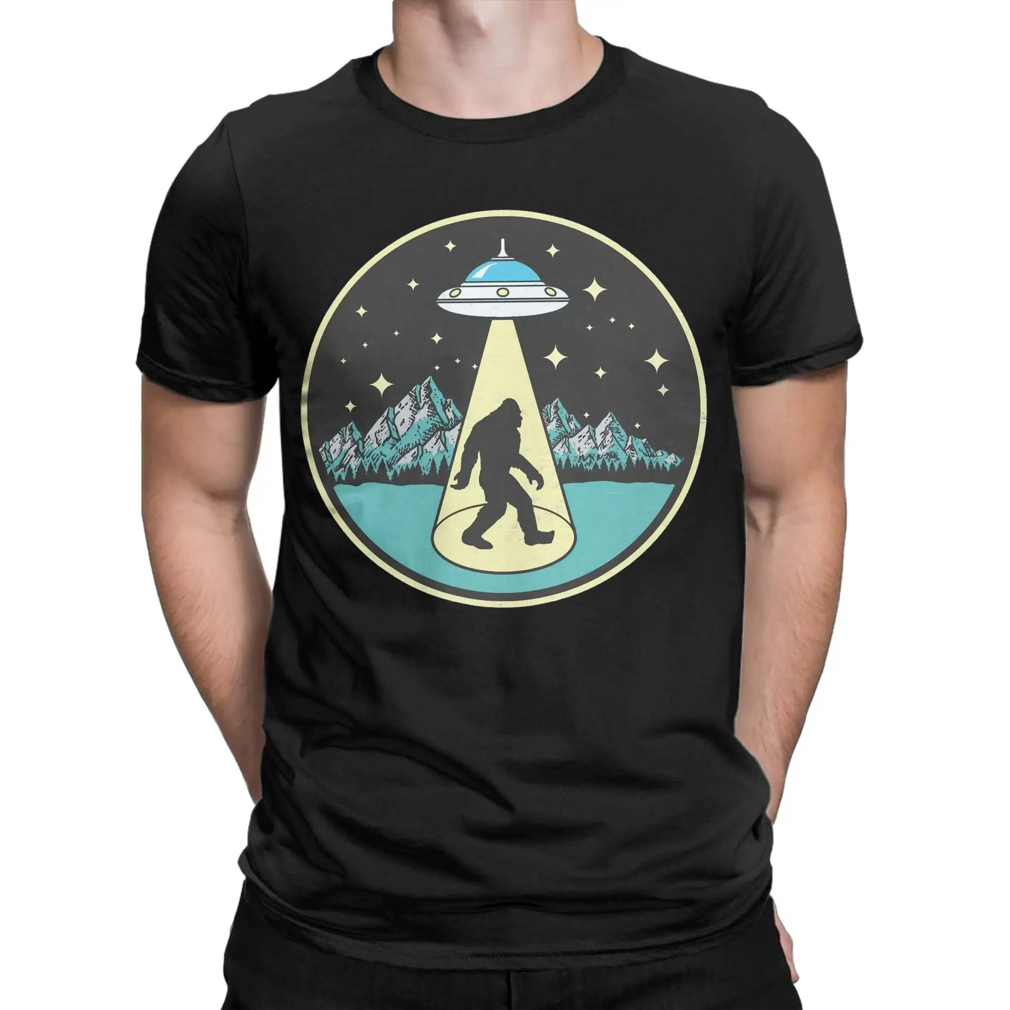 Bigfoot Abduction Vintage Sasquatch T Shirt Pure Cotton Funny T-Shirt Cryptids  Tee Shirt Short Sleeve Clothing Original