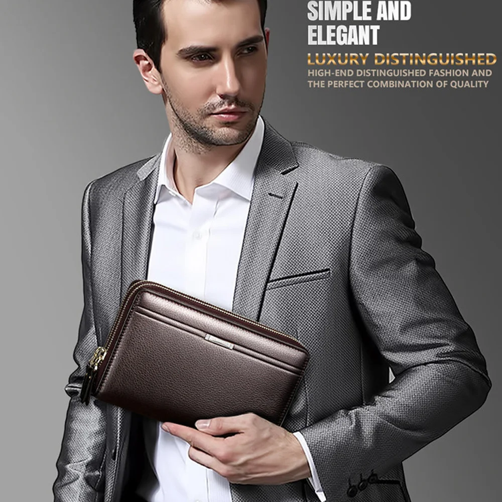 Genuine Leather Long Clutch Wallets for Men Vintage Card Holder Coin Purses Money Clips Phone Pocket Male Name Engrave Wallet