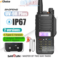 Baofeng UV-9R Plus IP67 Waterproof Walkie Talkie Type-C Charger Dual Band Portable LED Flashlight 128CH Transceiver Hunting Ham