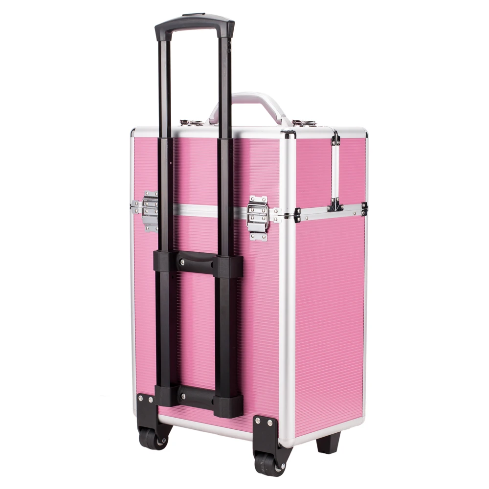 4 Tier Afsluitbare Cosmetische Make-Up Train Case Met Uitschuifbare Trays Roze