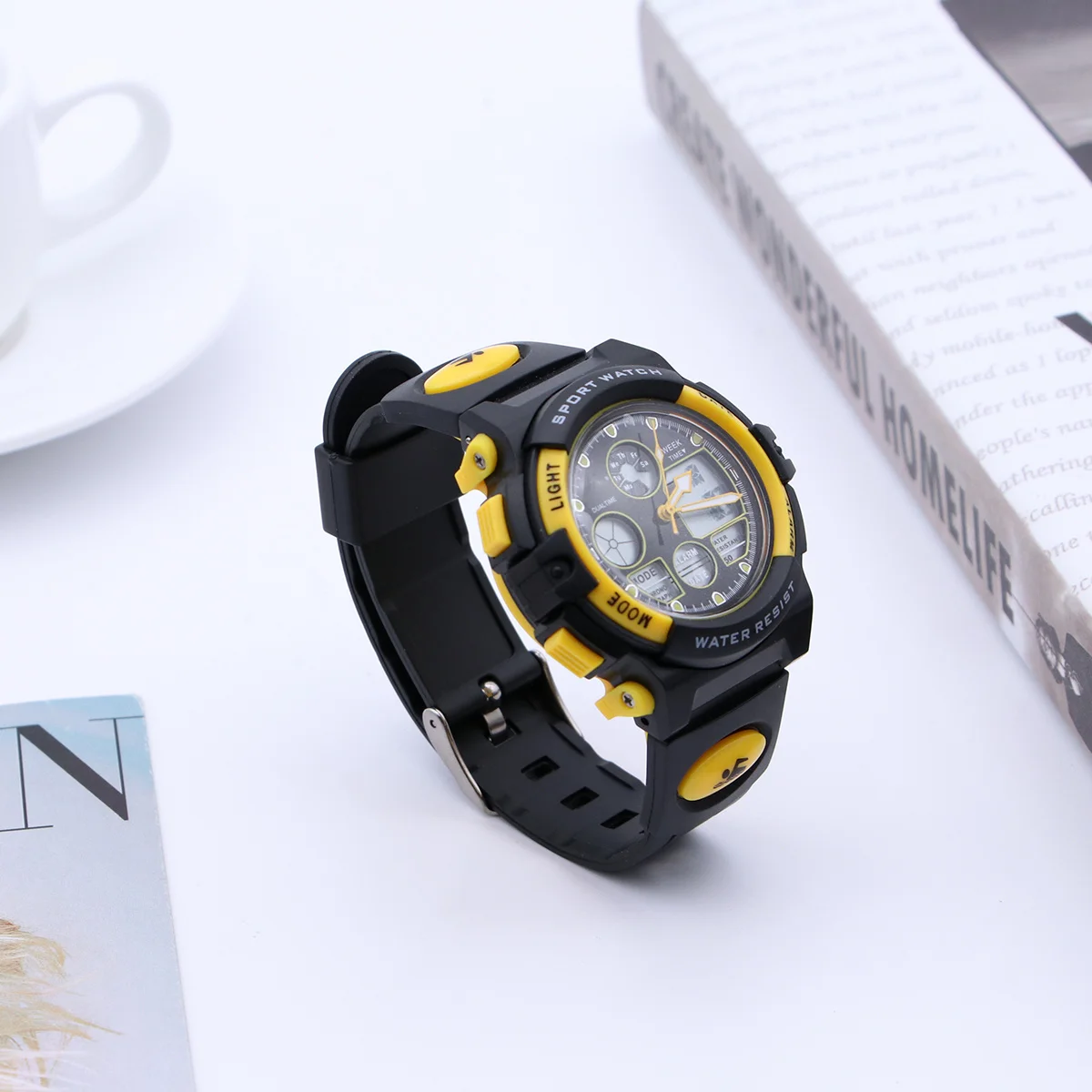 Multifunctional Waterproof Digital Sports Watch Yellow Durable Outdoor Electronic Wristwatch Stopwatch Countdown Alarm