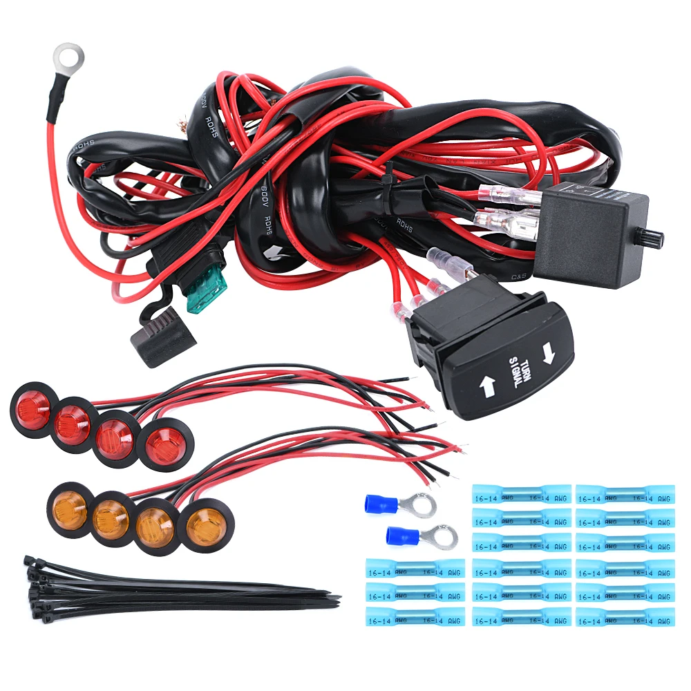 

UTV Turn Signal Kit with Turn Signal Rocker Switch For Golf Cart Can Am Cfmoto Pioneer Polaris Ranger RZR Street Legal