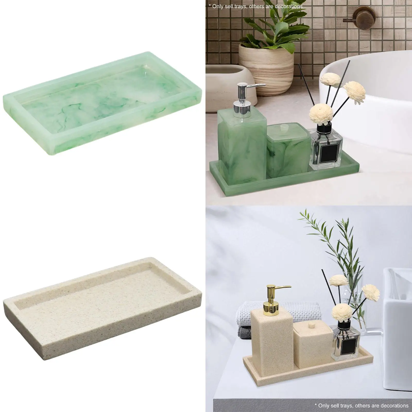 Imitation Marble Vanity Tray Jewelry Planter Holder for Countertop Kitchen