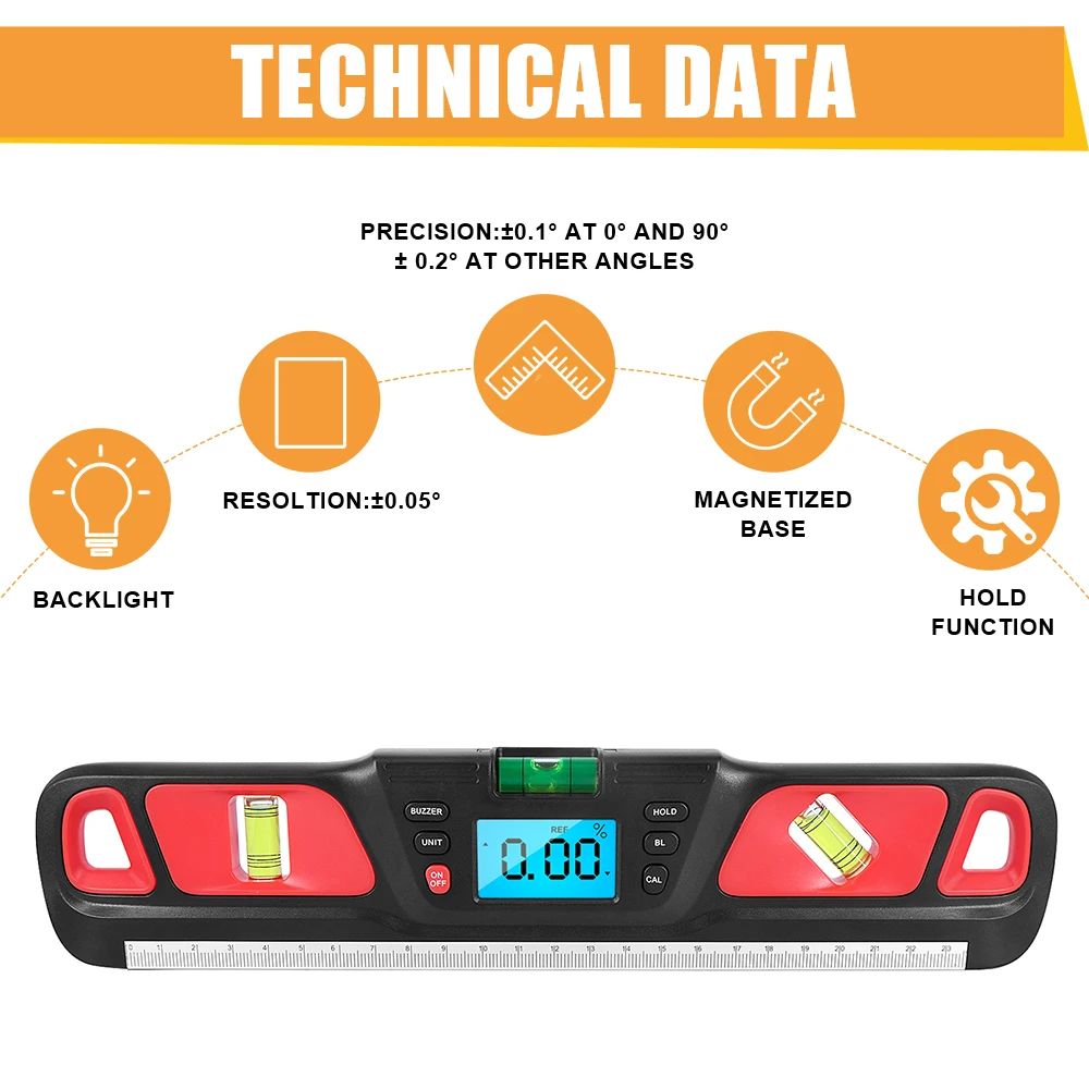 NICEYARD Digital Spirit level Bubble Electric Level Inclinometer Horizontal Scale Ruler Protractor 360 degree Angle Finder