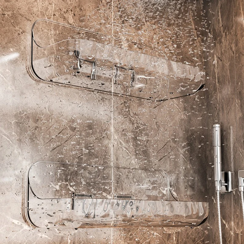 Acrílico Transparente Storage Rack para Banheiro, Wall Mounted, Punch Free, Cosmetic Storage Tray, Makeup Organizer, Kitchen Shelf