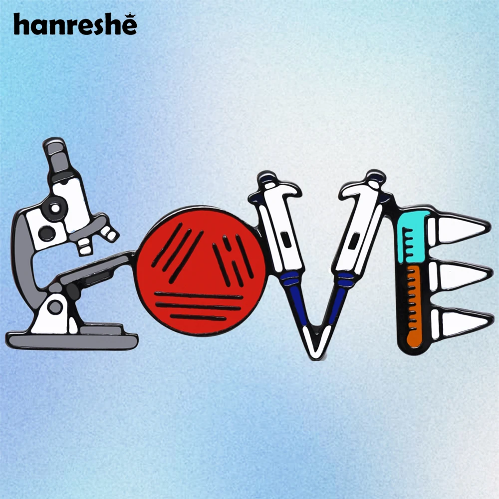Hanreshe Unique LOVE Lab Enamel Brooch Pin Science Lab Theme Jewelry Lapel Backpack Microscope Badge Gifts for Scientist Student