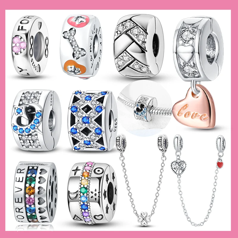 

Бусины из серебра 925 пробы с синими цирконами в форме звезд, фиксирующие клипсы, подвески «Древо жизни», цепочка безопасности, подходят для оригинальных браслетов, для самостоятельного изготовления украшений, подарок для женщин