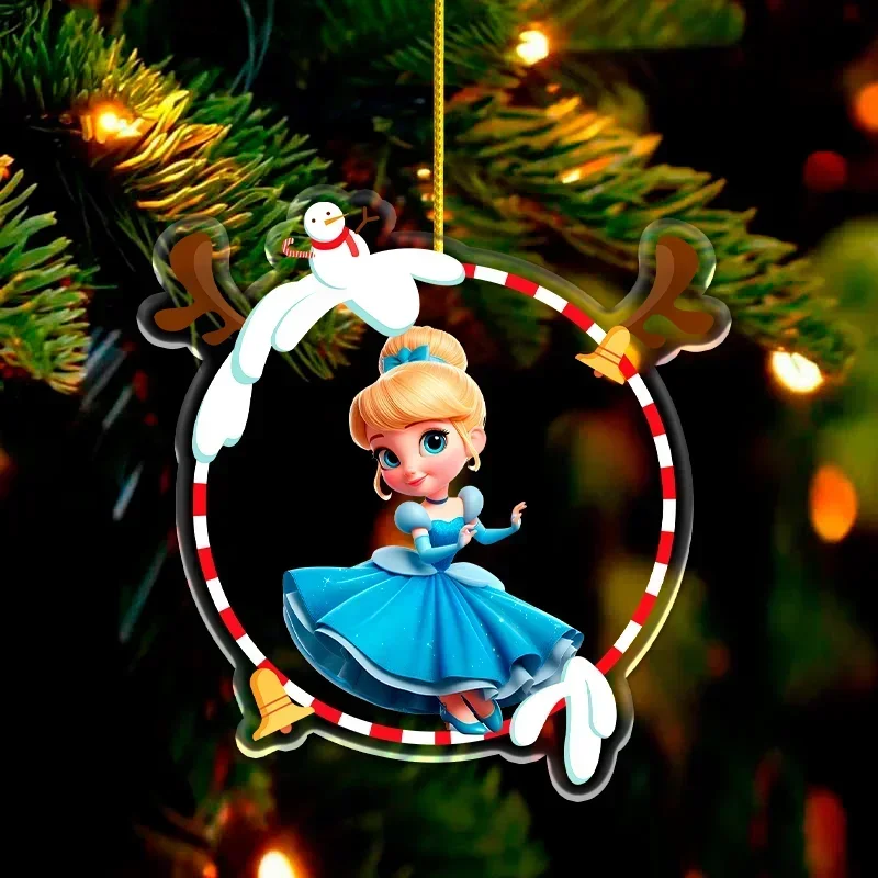 8cm Disney Princess Acrylic Key Chain Holiday Gift Christmas Tree Decor New Year Party DIY Garden Belle Ariel Ella Decoration