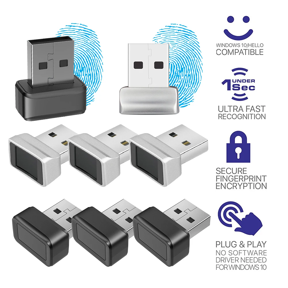 

USB Fingerprint Key Reader FIDO U2F Portable Security Key Windows Hello Anti-Spoofing Mini Fingerprint Reader 360° Touch for PC