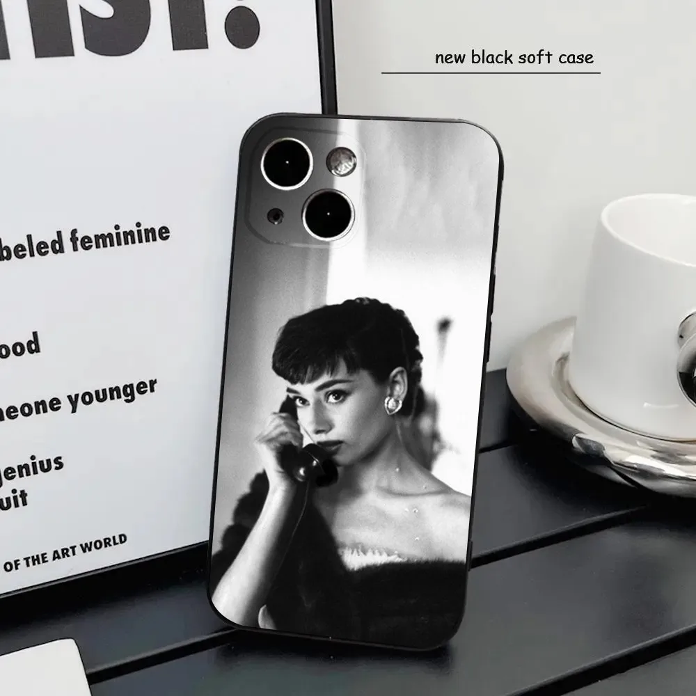 A-Audrey H-Hepburn Phone Case For iPhone16,15,14,13,12 Mini 11 Pro XR,X,XS,MAX 7,8 Plus Silicone Cover Soft Black