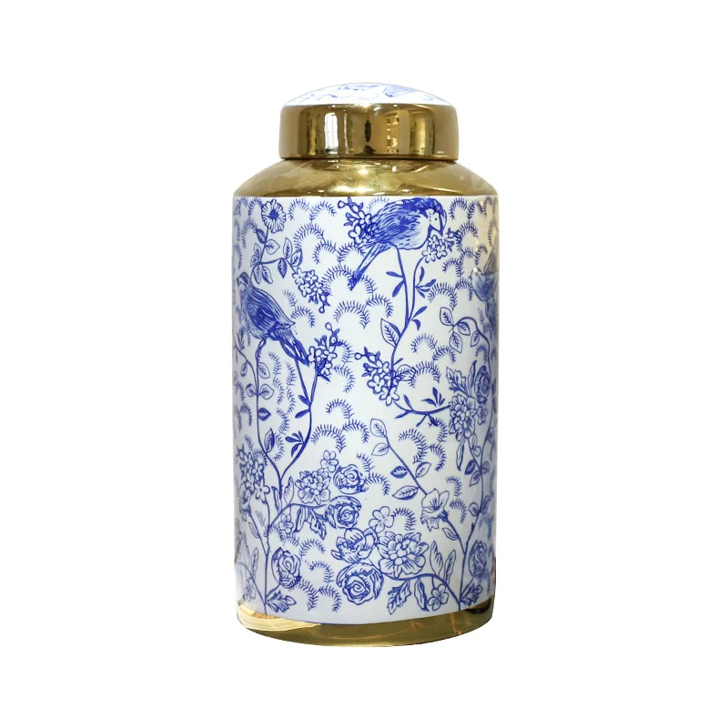 

white porcelain, hooked vine, flower and bird entangled branches, Chinese flower arrangement storage jar, ceramic home ornament