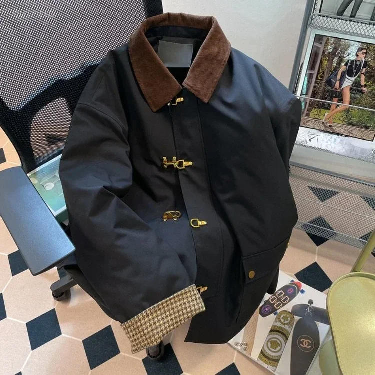 Abrigo de algodón de pana Vintage para mujer, chaquetas con cuello de solapa, Tops cálidos gruesos de manga larga, moda Y2k e-girl, otoño E invierno, nuevo