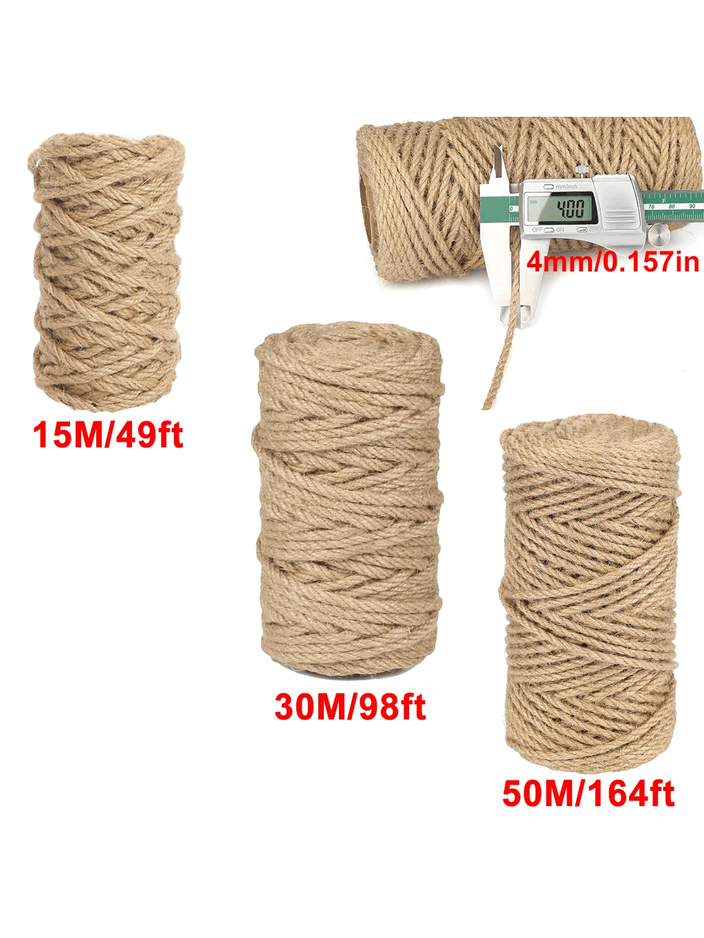 4MM Jute Rope,49ft/98ft/164ft Rugged Jute Rope,brown Decorative Hemp Rope for Artwork, Gardening,bundling, Camping, Decoration and DIY Craft