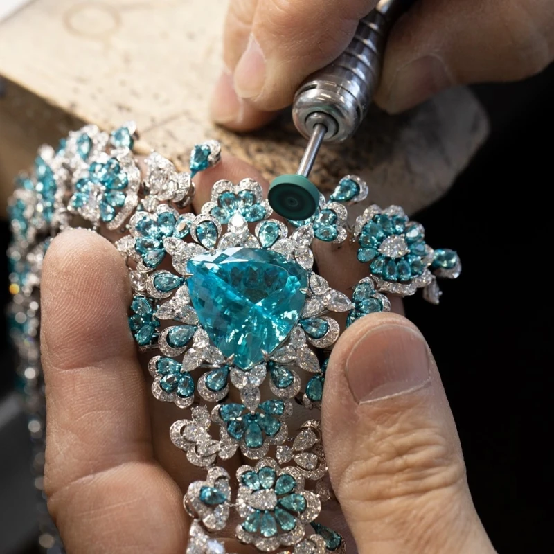 CAOMEO Fine Jewelry Pendant Chain 925 Silver High Carbon Diamond Paraiba Tourmaline Blue Luxury Banquet Women's Necklace