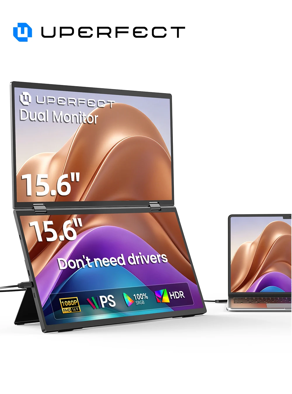 UPERFECT Dual Portable Monitor 15.6" 1080P FHD IPS Folding Stacked Triple Laptop Screen Extender Game USB-C Plug & Play Travel