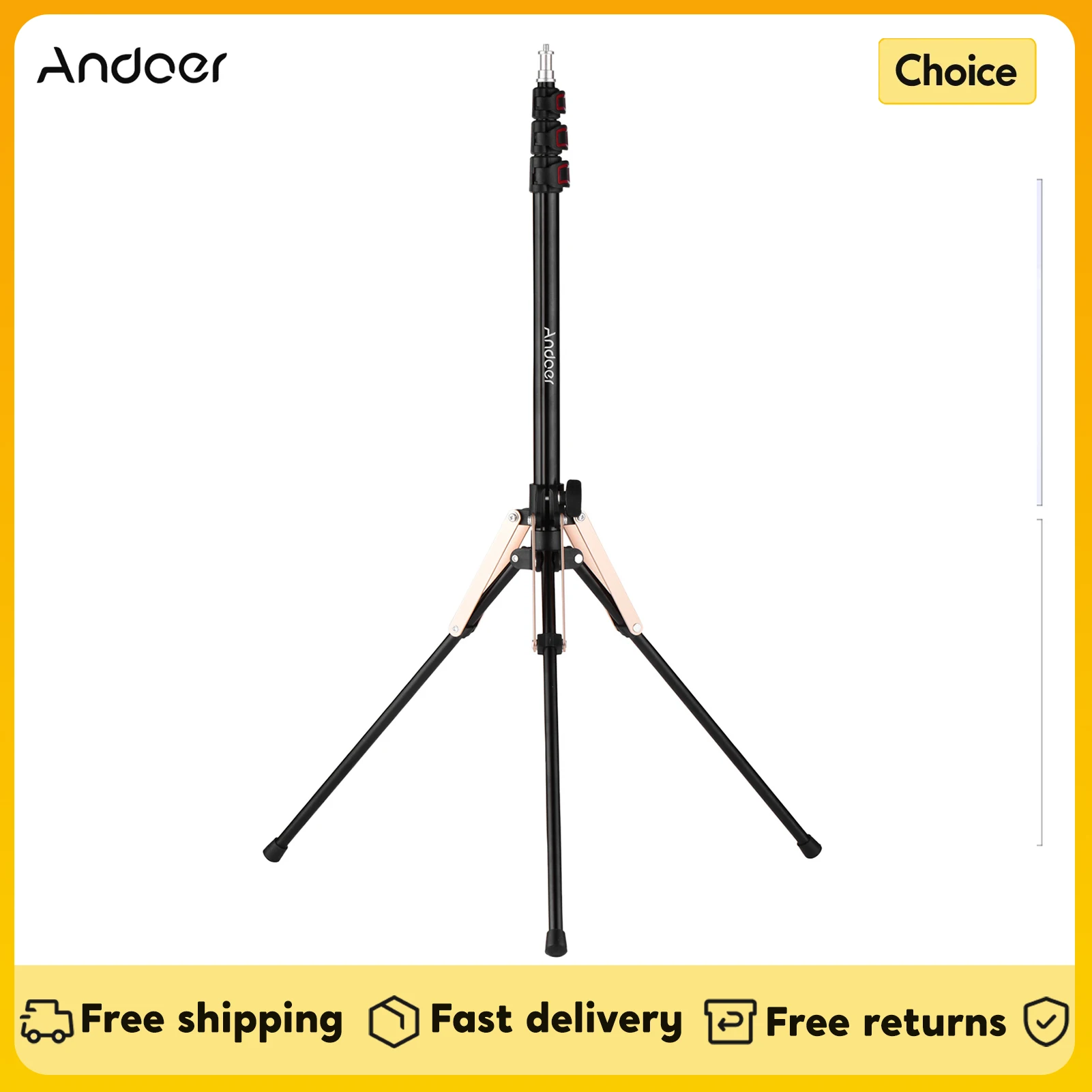 Andoer 190cm Photography Light Stand Reverse Folding Leg Stand 3Section Flip Locks Design for Ring Light Softbox Flash Reflector